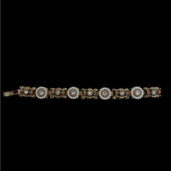 Selro Selini Jewelry - Vintage Signed Selro Selini AB Rhinestone Faux Pearl Bracelet Fold Over Clasp